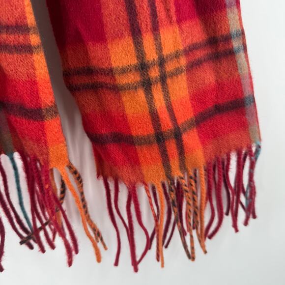 Nordstrom Scarf 100% Cashmere NWT Fringe Plaid Luxury Red Orange Winter Cozy - Picture 11 of 14